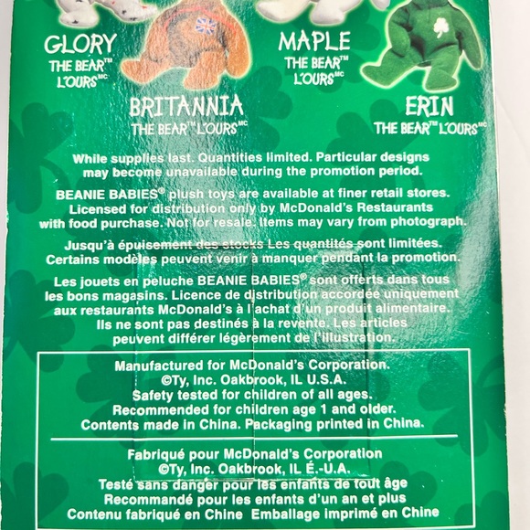 Ty Beanie Baby Erin The Bear 1993 Retired With Errors Bilingual Canadian Version - Picture 6 of 6